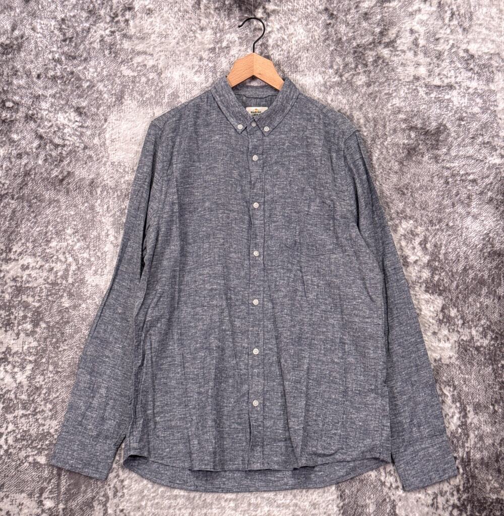 Marine Layer Better Than Linen Hemp Long Sleeve Shirt Large Mens Blue Chambray